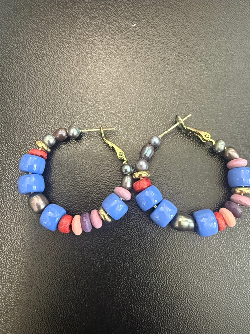 Mignonne Gavigan Blue Hoop Earrings with Pink Accents
